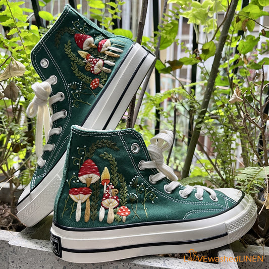 Custom Converse Chuck Taylor, Mushrooms Embroidered Converse Shoes/ Mushrooms Embroidered Converse Custom/ Mushrooms Embroidered Sneakers (Copy)