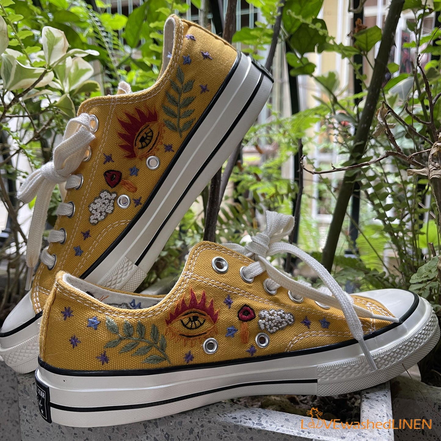 Custom Converse Chuck Taylor, Embroidered Celestial Art Embroidered Converse Low Tops / Celestial Embroidered Sneakers