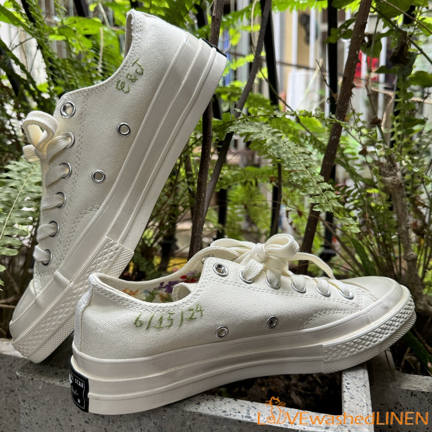 Custom Wedding Sneakers/ Wedding Flowers Embroidered Shoes/ Bridal Flowers Embroidered Sneakers Wedding Flowers Embroidered Sneakers/