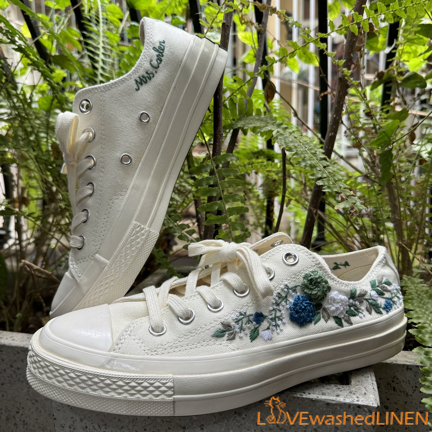 3 D Hand Embroidery Wedding Converse Low tops / Wedding Flowers Embroidered Shoes/ Bridal Flowers Embroidered Sneakers Wedding Flowers