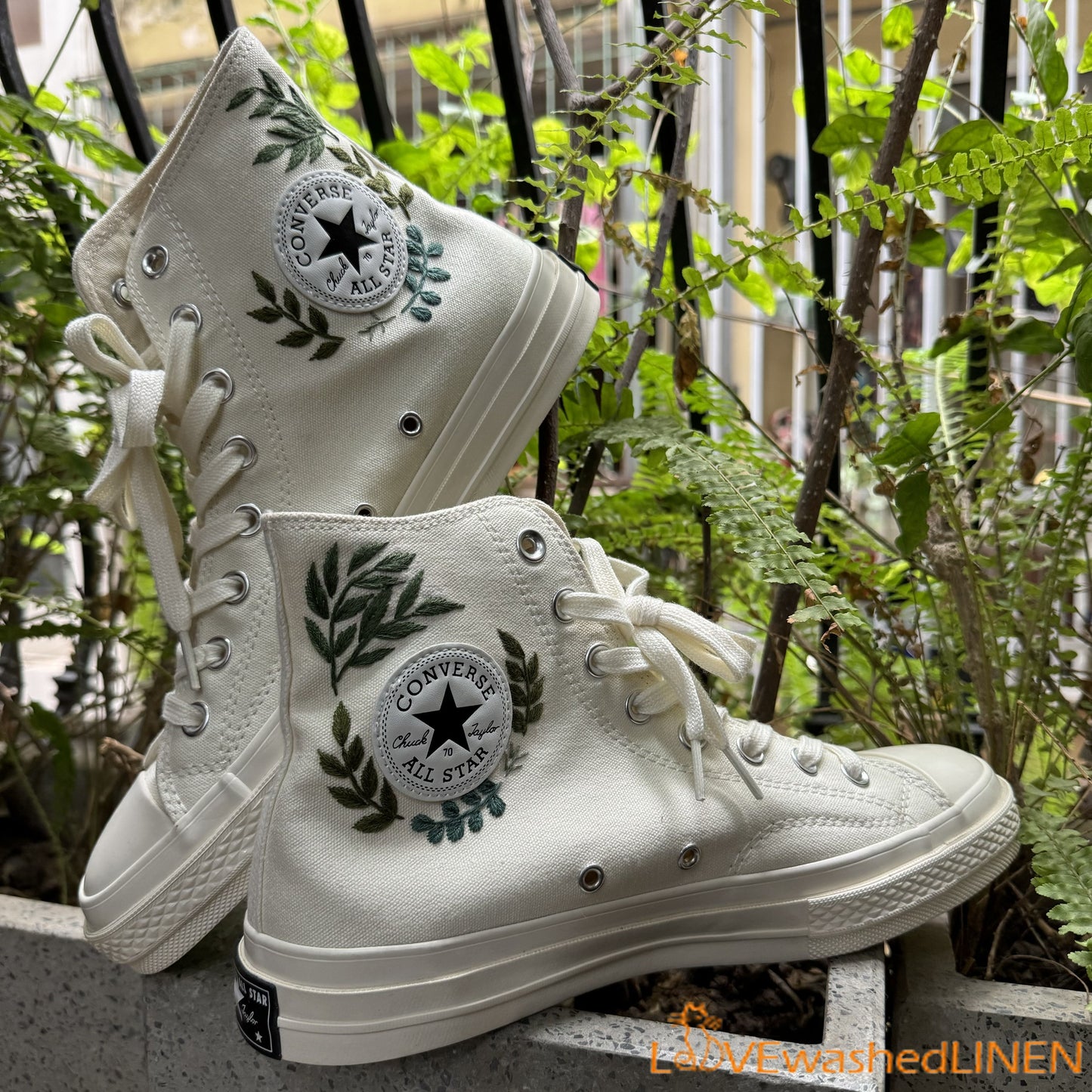 Custom Wedding Sneakers/ Wedding Flowers Embroidered Shoes/ Bridal Flowers Embroidered Sneakers /Wedding Greenery Embroidered Converse