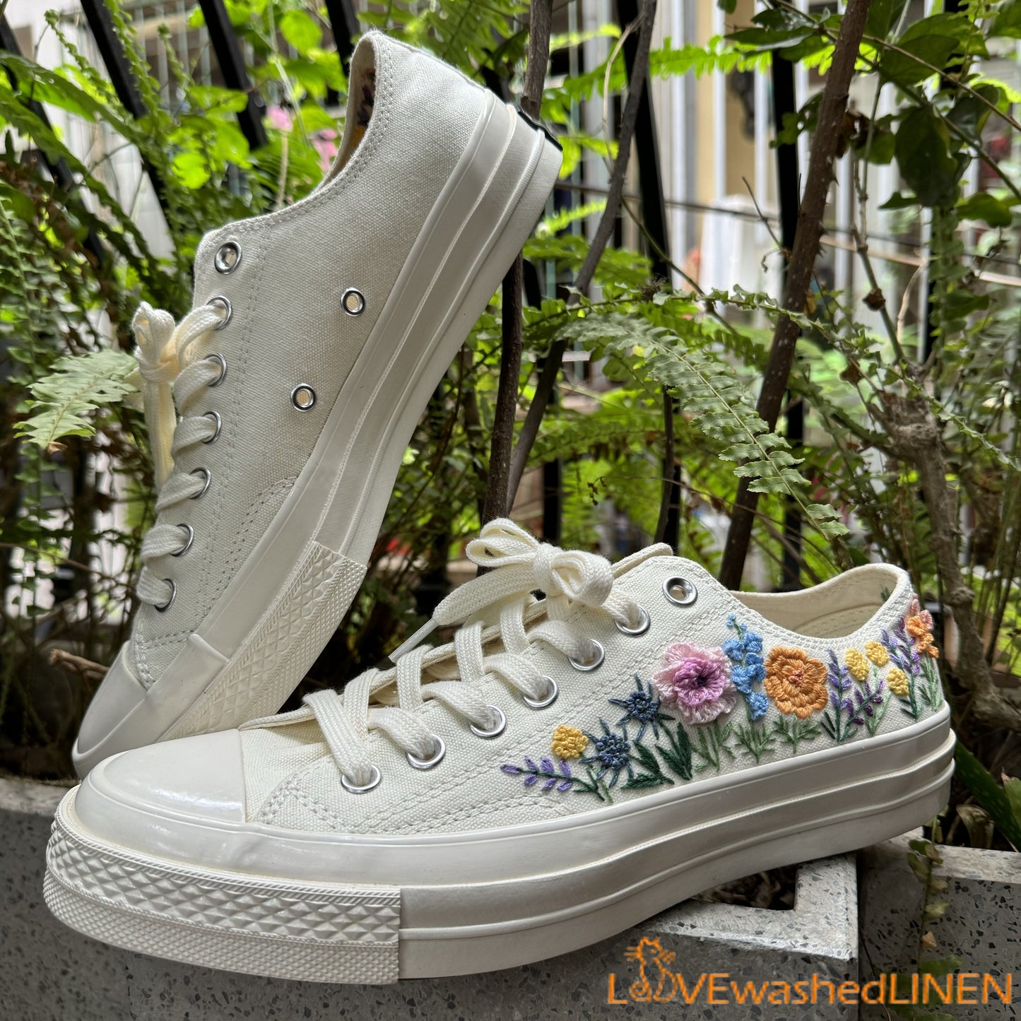 3 D Hand Embroidery Wedding Sneakers/ Wedding Flowers Embroidered Shoes/ Bridal Flowers Embroidered Sneakers Wedding Flowers