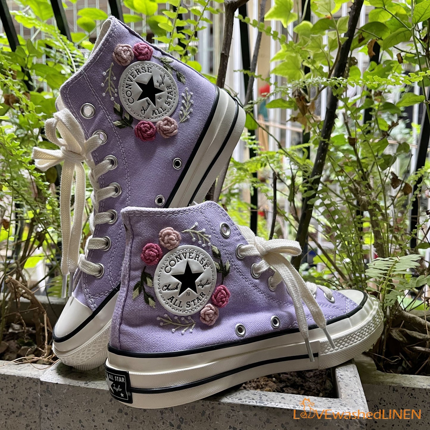 Custom Sneakers Taylor Embroidered Jolie Roses Flower/ Embroidered Shoes Custom Wedding / Wedding Sneakers