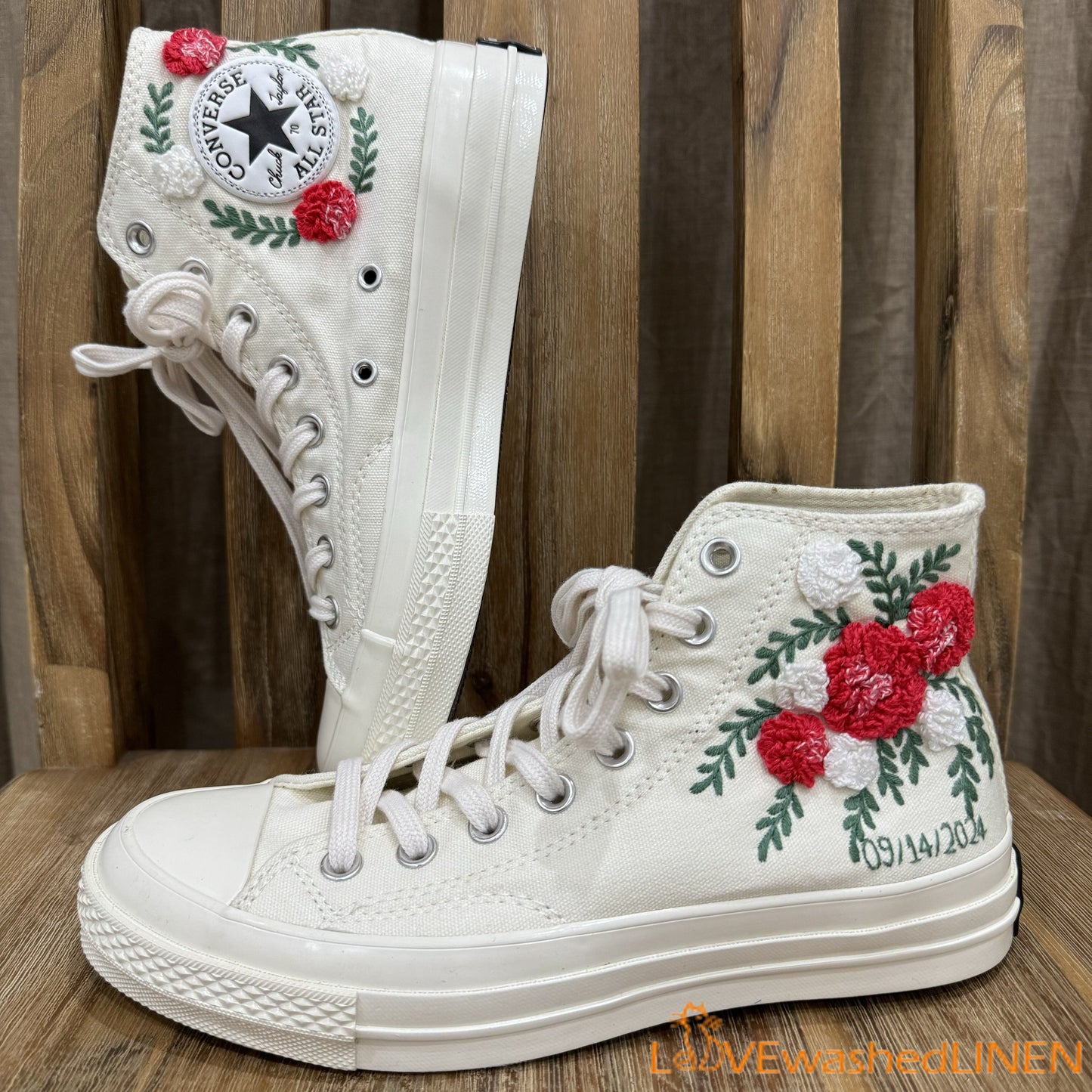 Custom Embroidered Wedding Sneakers/ Wedding Flowers Embroidered Shoes/ Bridal Flowers Embroidered Sneakers / Personalized Bridal Sneaker