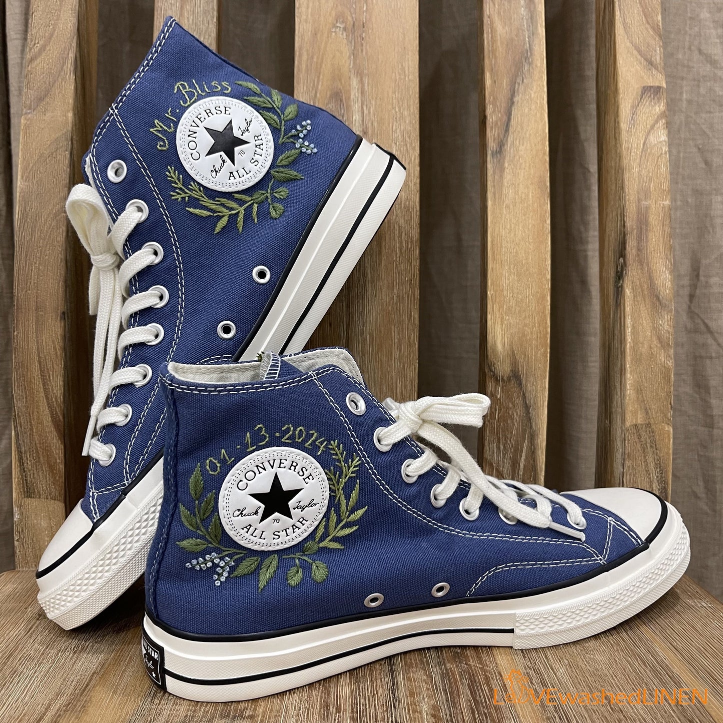 Custom Embroidered Sneakers /Embroidered Chuck Taylor/ Cat Greenery Embroidered Shoes/ Embroidered Converse Wedding Flowers