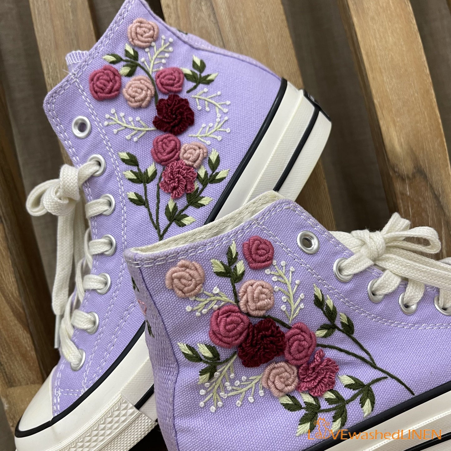 Custom Sneakers Taylor Embroidered Jolie Roses Flower/ Embroidered Shoes Custom Wedding / Wedding Sneakers