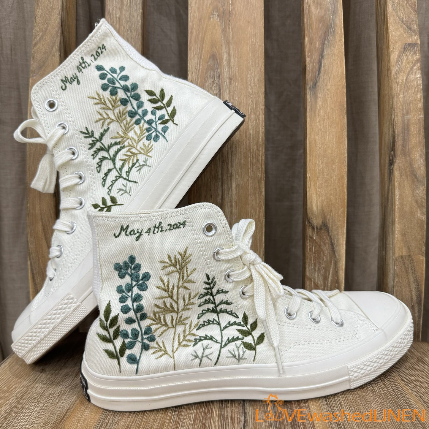 Custom Wedding Sneakers/ Wedding Flowers Embroidered Shoes/ Bridal Flowers Embroidered Sneakers /Wedding Greenery Embroidered Converse