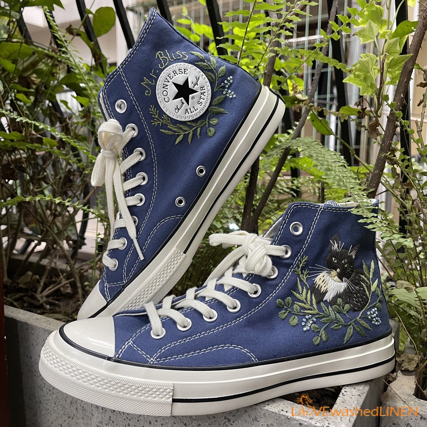 Custom Embroidered Sneakers /Embroidered Chuck Taylor/ Cat Greenery Embroidered Shoes/ Embroidered Converse Wedding Flowers