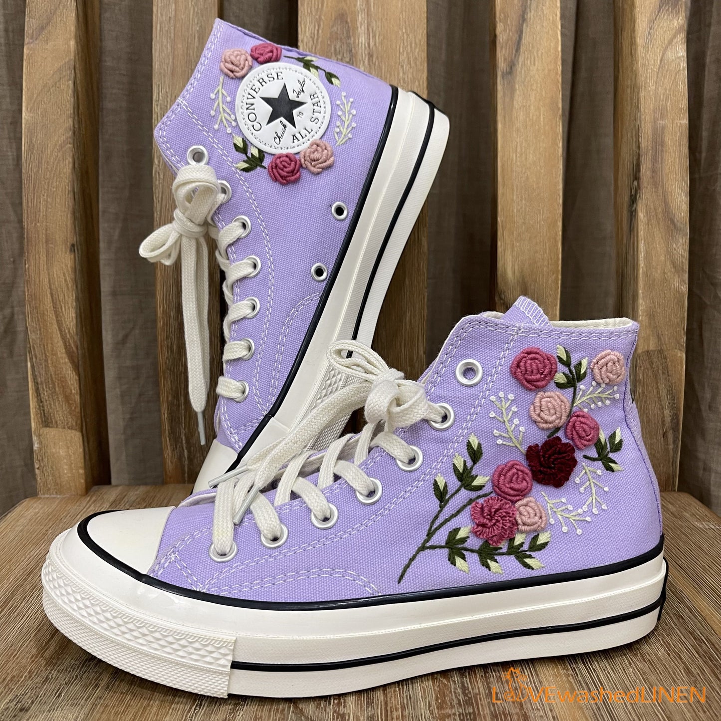 Custom Sneakers Taylor Embroidered Jolie Roses Flower/ Embroidered Shoes Custom Wedding / Wedding Sneakers