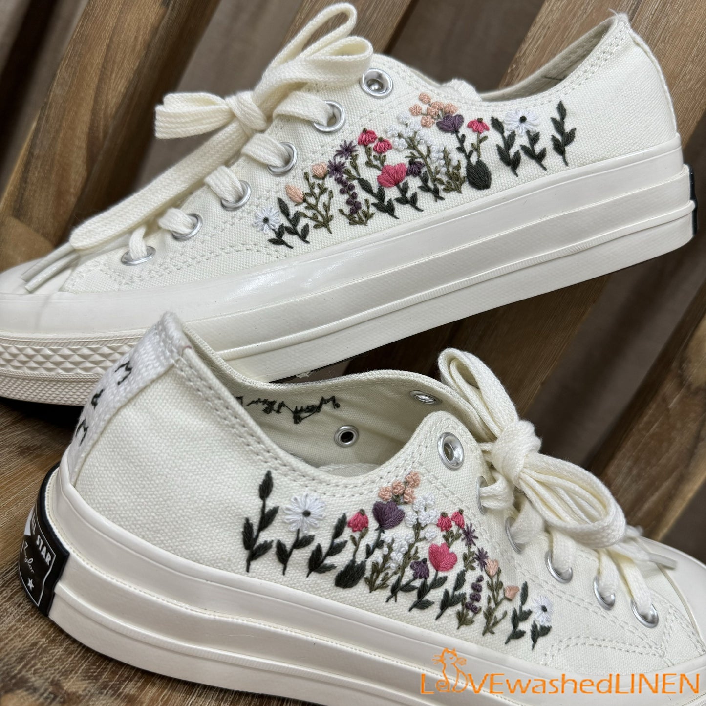 Custom Embroidered Sneakers/ Custom Shoes Taylor 70s Embroidered Flower/ Flowers Embroidered Shoes Low Tops/ Flowers Embroidered Shoes