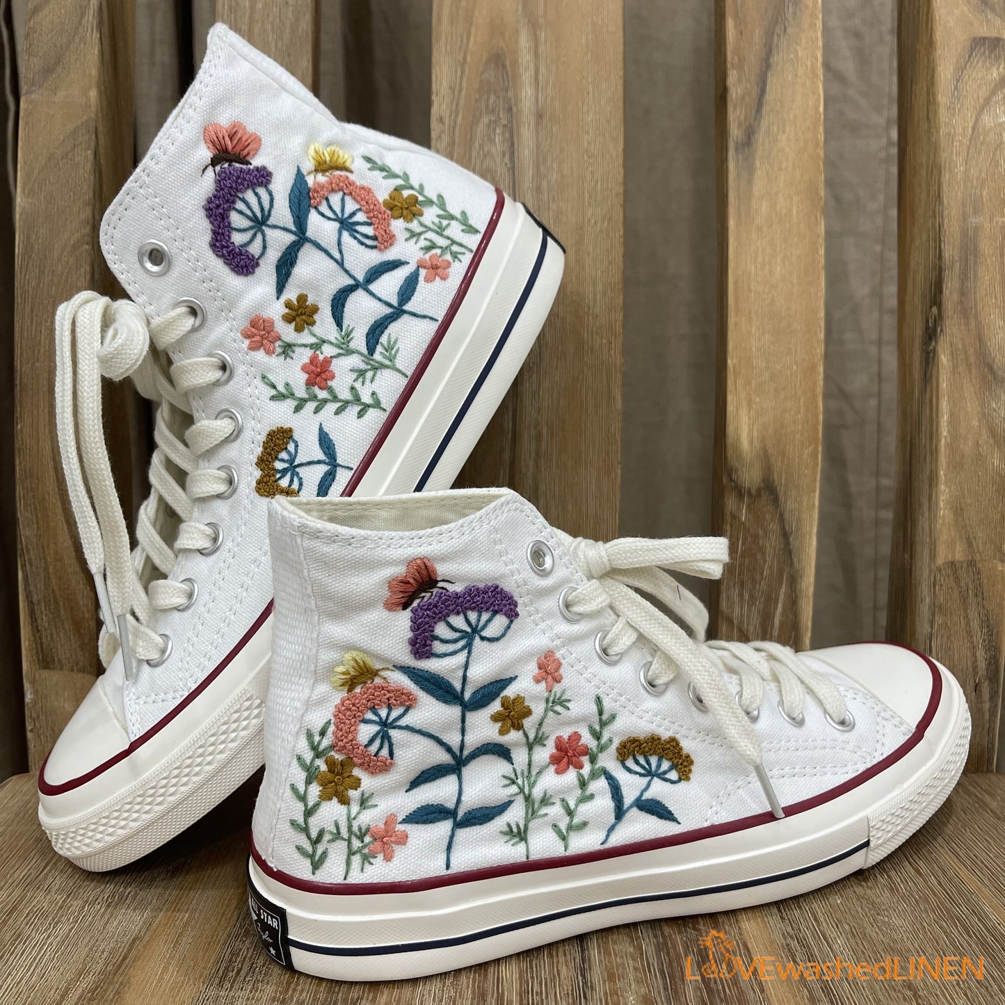 Custom Embroidered Converse/ Converse Custom Flower Embroidery/ Custom Converse Chuck Taylor Embroidered Flower/ Embroidered Converse High Tops