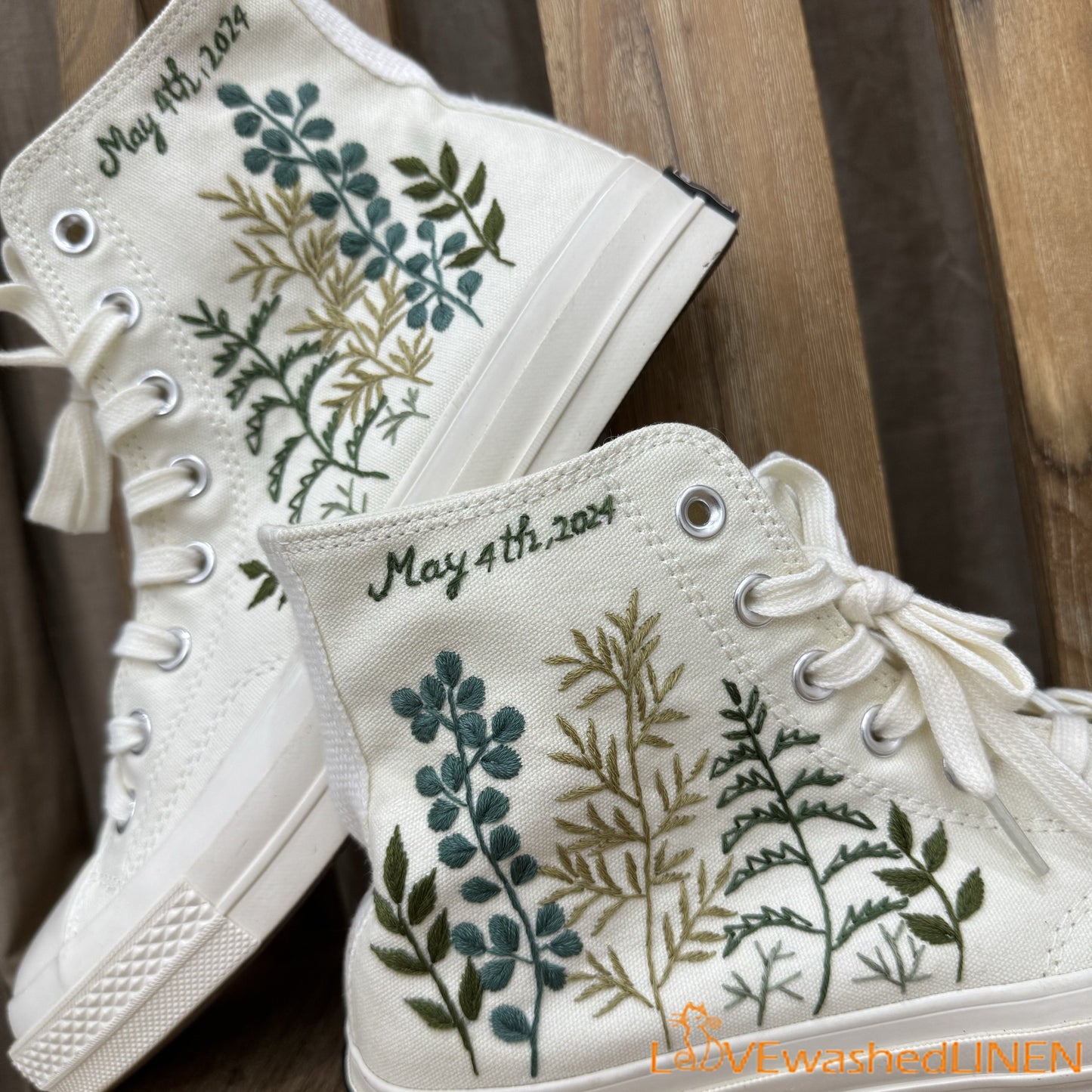 Custom Wedding Sneakers/ Wedding Flowers Embroidered Shoes/ Bridal Flowers Embroidered Sneakers /Wedding Greenery Embroidered Converse