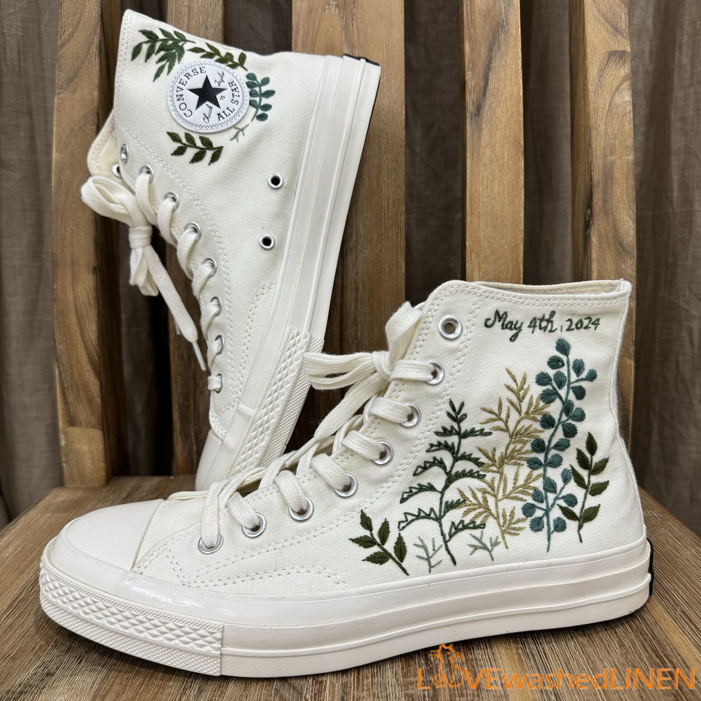 Custom Wedding Sneakers/ Wedding Flowers Embroidered Shoes/ Bridal Flowers Embroidered Sneakers /Wedding Greenery Embroidered Converse