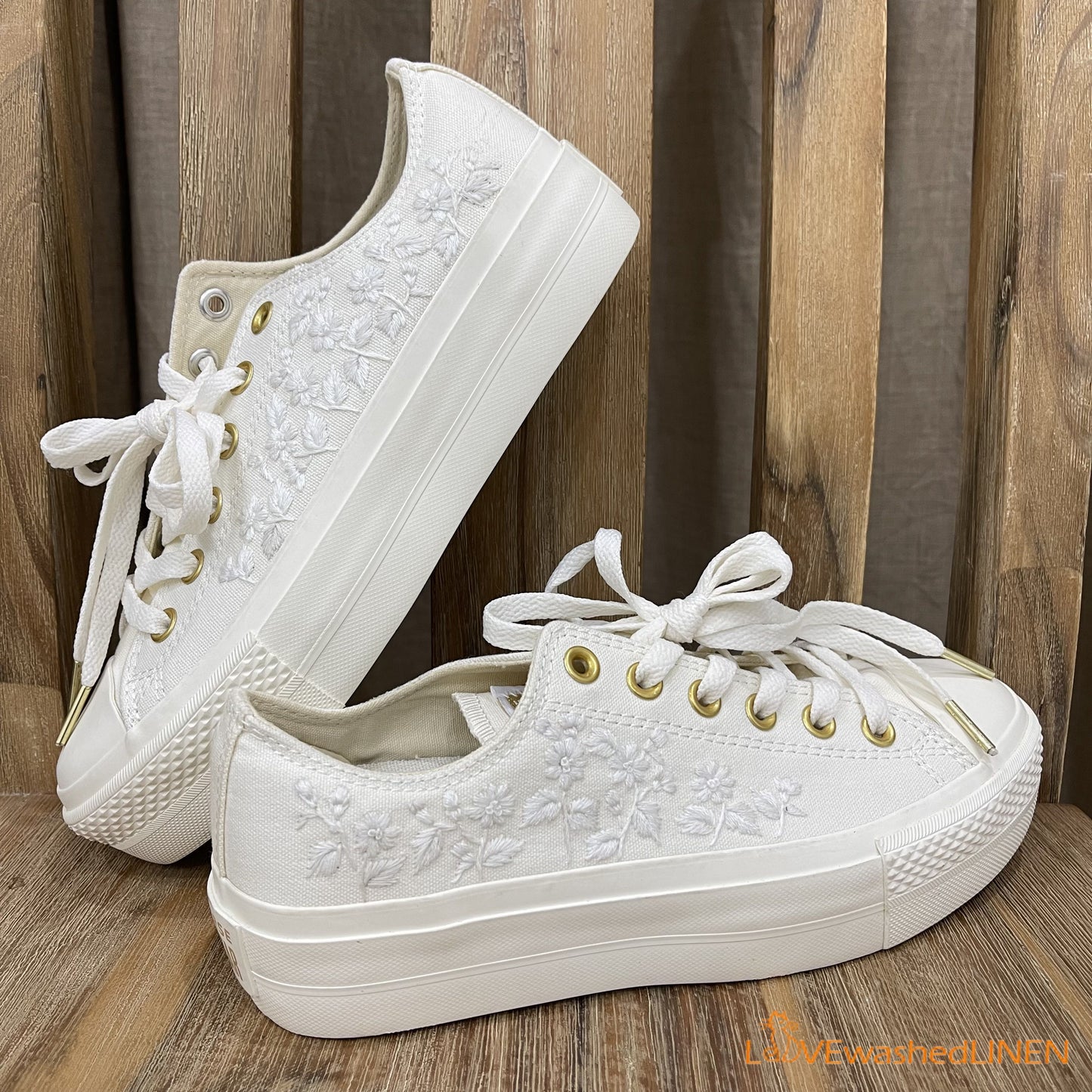 Custom Coverse Platform/ Wedding Flowers Embroidered Converse/ Bridal Flowers Embroidered Sneakers/ Lily of the Valley Embroidered Sneakers