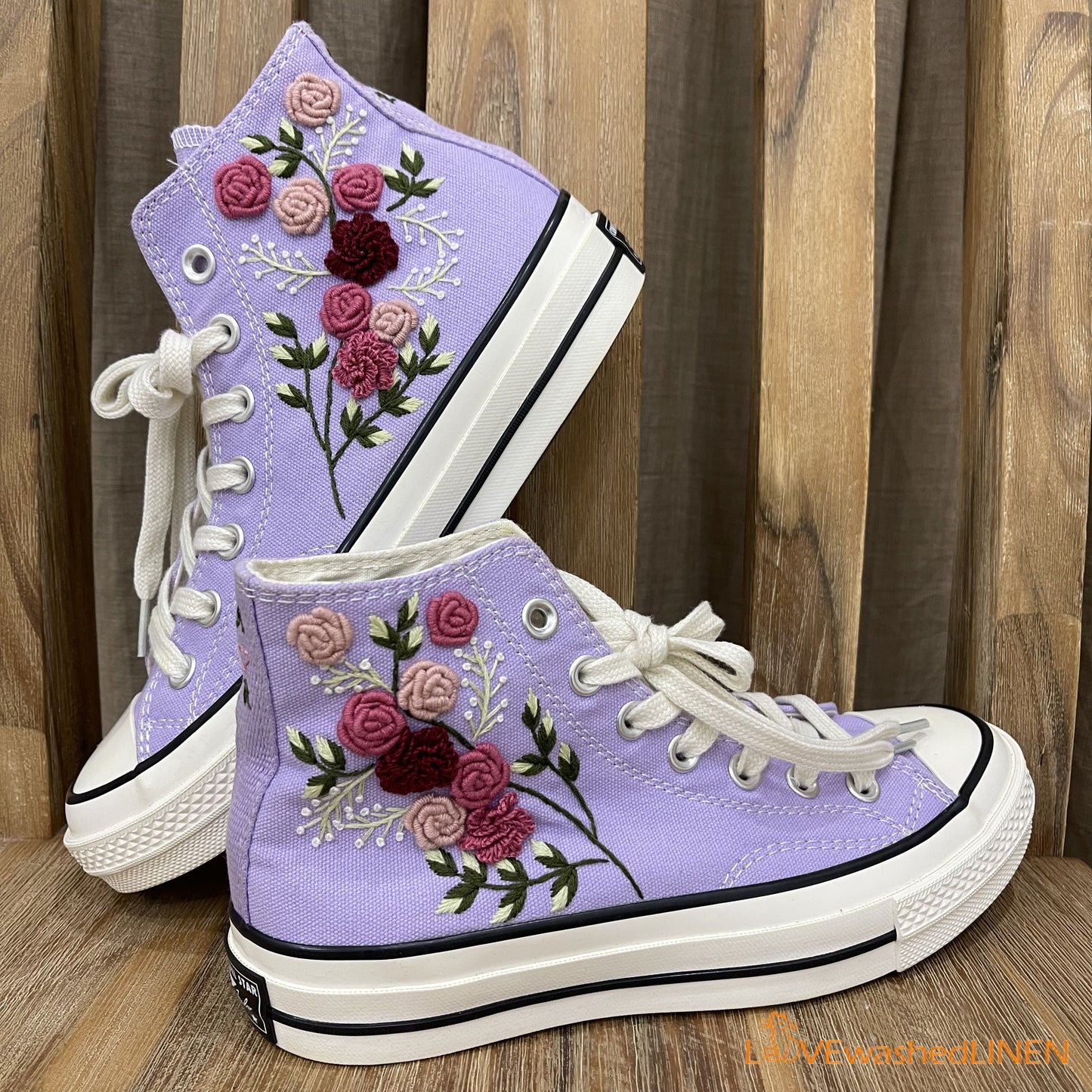 Custom Sneakers Taylor Embroidered Jolie Roses Flower/ Embroidered Shoes Custom Wedding / Wedding Sneakers