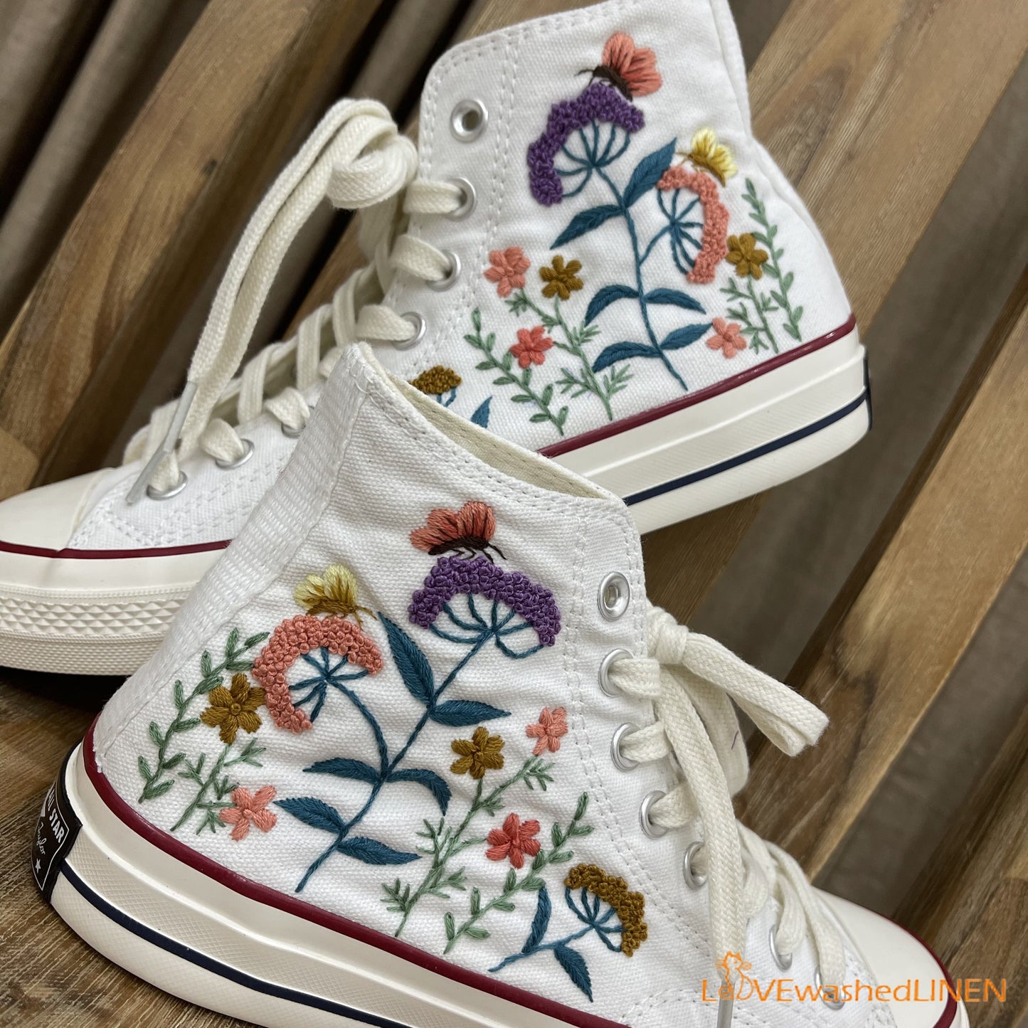 Custom Embroidered Converse/ Converse Custom Flower Embroidery/ Custom Converse Chuck Taylor Embroidered Flower/ Embroidered Converse High Tops