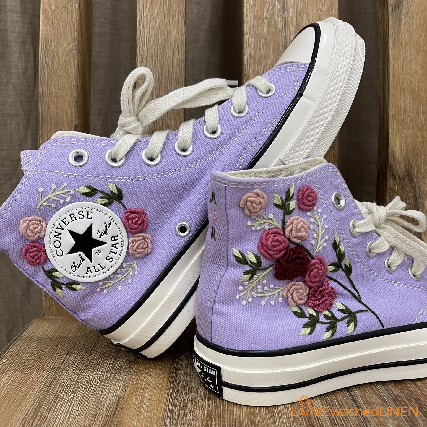 Custom Sneakers Taylor Embroidered Jolie Roses Flower/ Embroidered Shoes Custom Wedding / Wedding Sneakers
