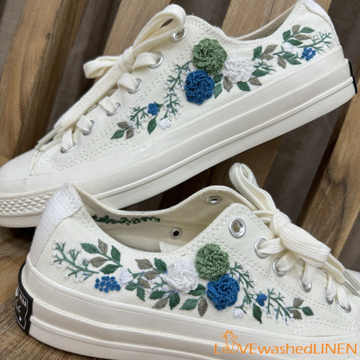 3 D Hand Embroidery Wedding Converse Low tops / Wedding Flowers Embroidered Shoes/ Bridal Flowers Embroidered Sneakers Wedding Flowers