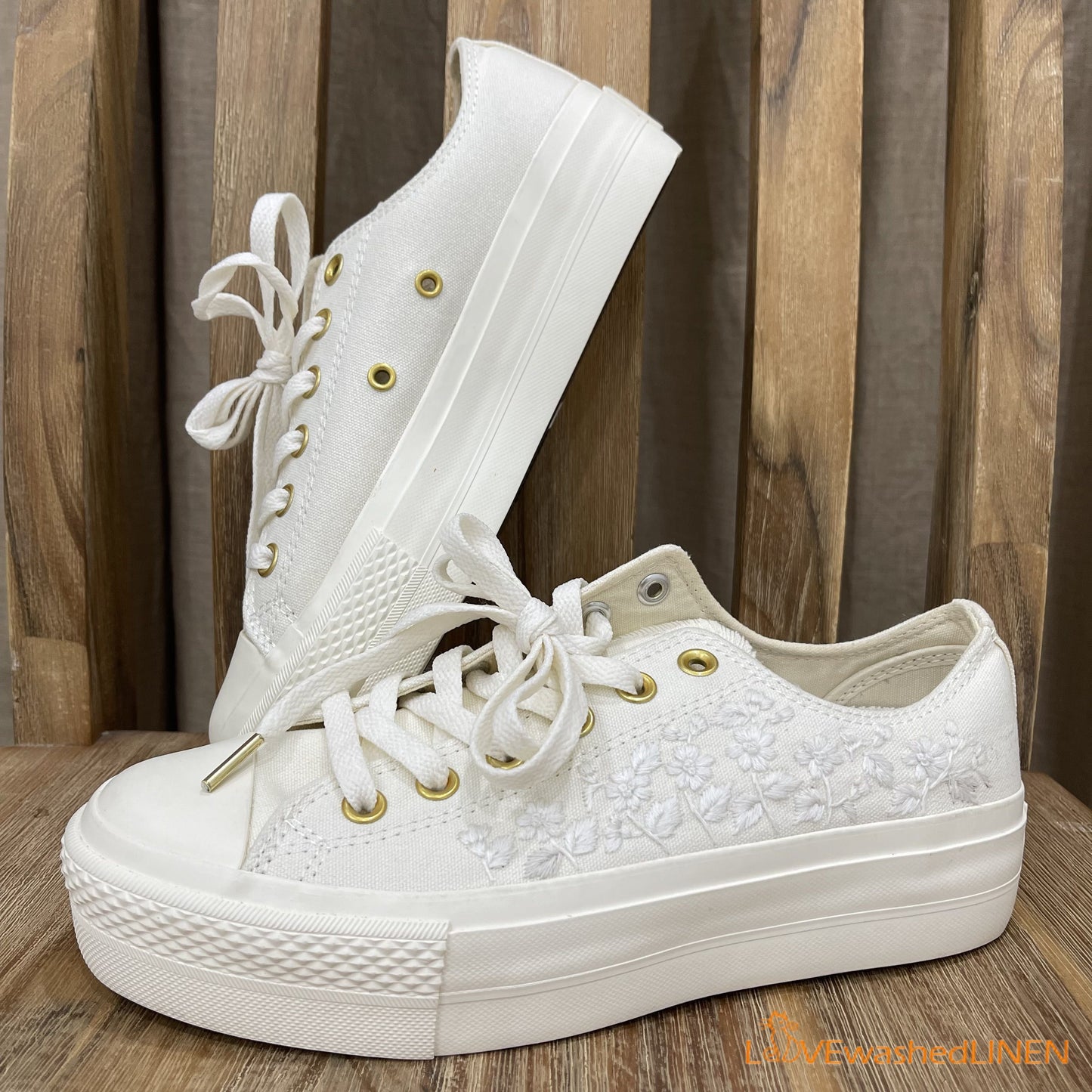Custom Coverse Platform/ Wedding Flowers Embroidered Converse/ Bridal Flowers Embroidered Sneakers/ Lily of the Valley Embroidered Sneakers