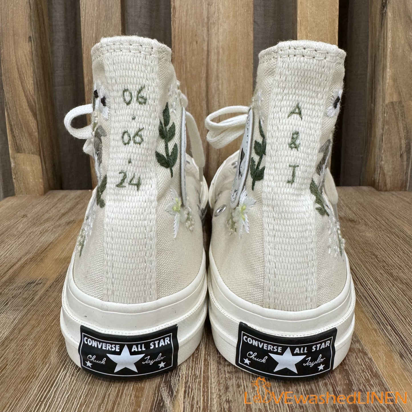 Custom Coverse Wedding Sneakers/ Cats + Flowers Embroidered Shoes/ Bridal Flowers + Pet Embroidered Sneakers/ Personalized Bride Shoes