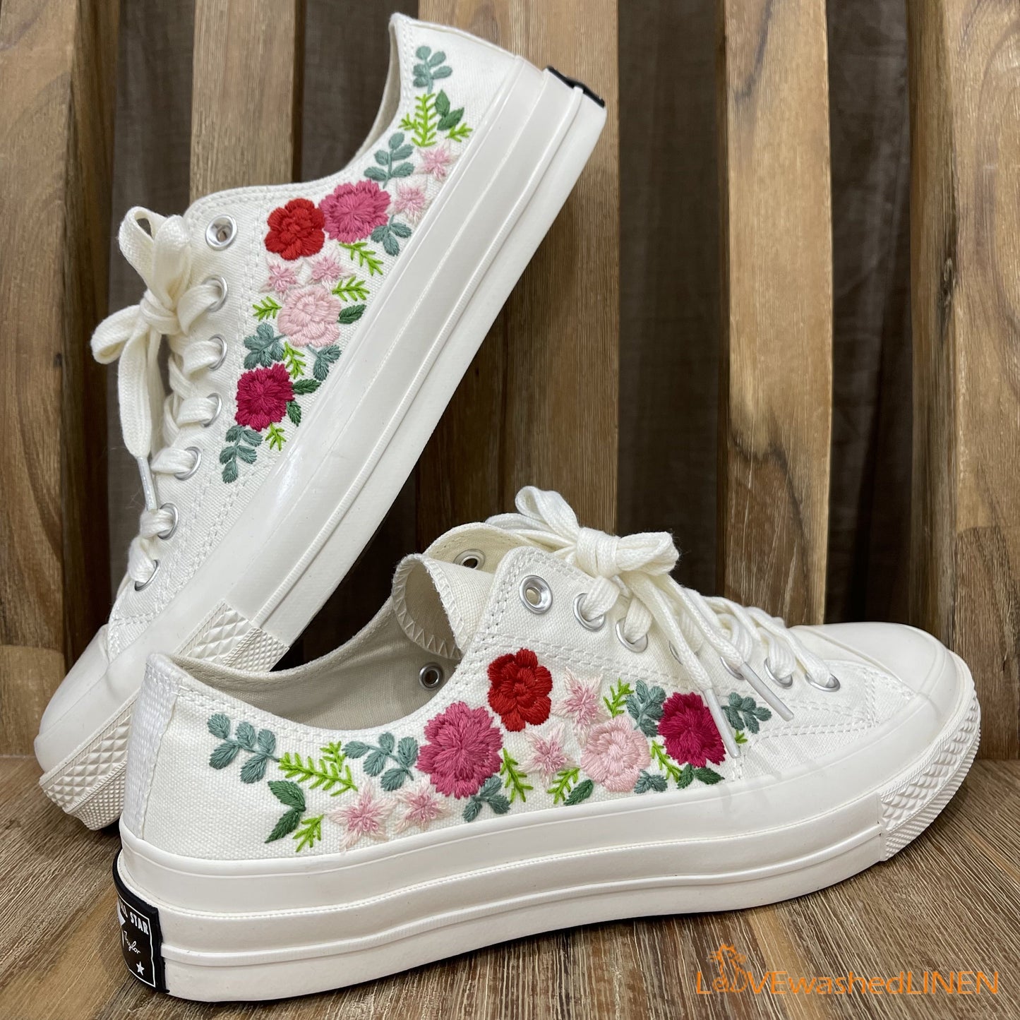 Custom Wedding Converse/ Wedding Flowers Embroidered Shoes/ Bridal Flowers Embroidered Sneakers/ Wedding Bouquet Embroidered Sneakers