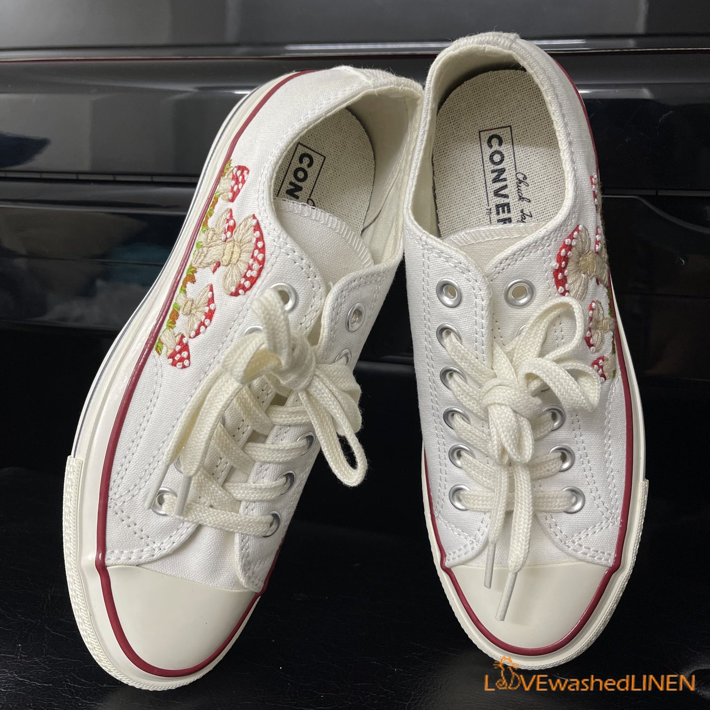 Embroidered Converse/ Custom Converse Chuck Taylor Embroidered Mushrooms/ Flowers Embroidered Converse Low Tops/ Mushrooms Embroidered Shoes