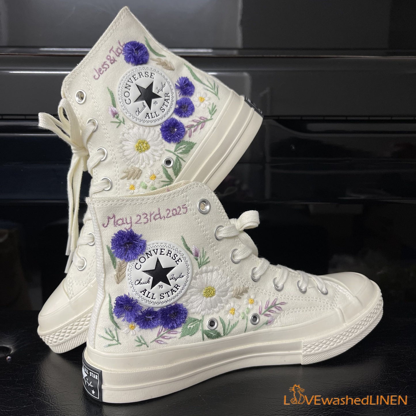 3 D Hand Embroidery Coverse Chuck Taylor/ Wedding Flowers Embroidered Converse/ Bridal Flowers Embroidered Sneakers Wedding Flower0