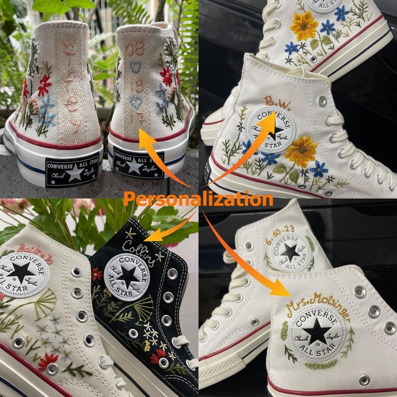 Custom Sneakers Taylor Embroidered Jolie Roses Flower/ Embroidered Shoes Custom Wedding / Wedding Sneakers