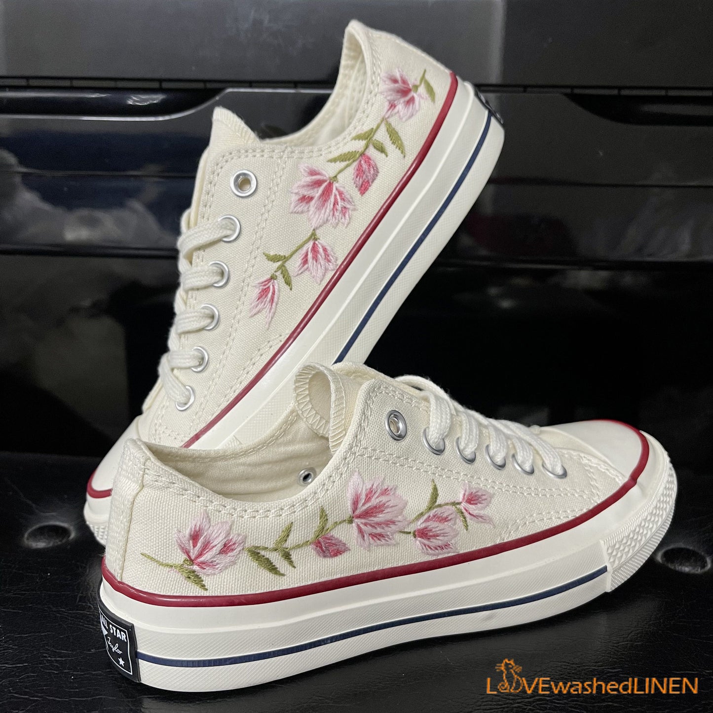 Embroidered Converse/ Custom Converse Chuck Taylor Magnolia Embroidered/ Magnolia Embroidered Converse Low Tops/ Embroidered Sneakers