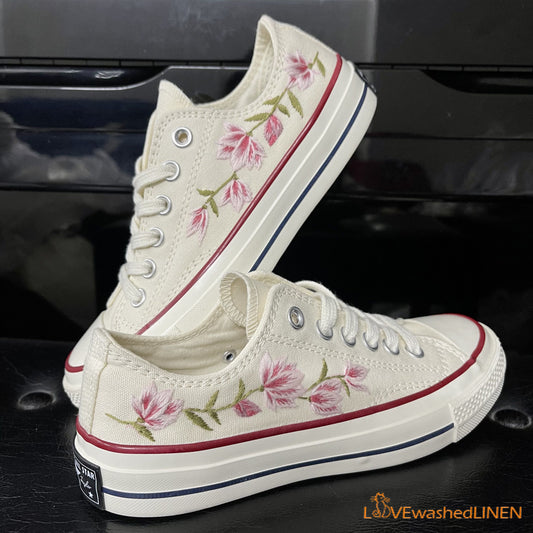 Embroidered Converse/ Custom Converse Chuck Taylor Magnolia Embroidered/ Magnolia Embroidered Converse Low Tops/ Embroidered Sneakers