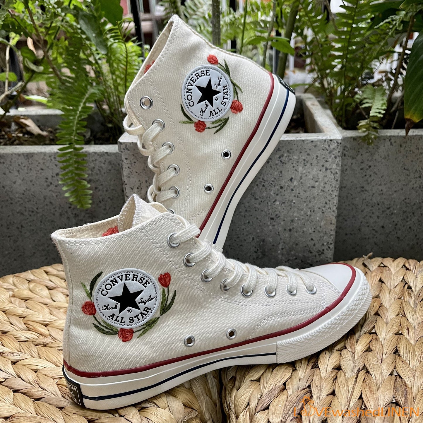Custom Embroidered Converse High Tops Chuck Taylor 1970s/ Wedding Hand Embroidered Poppies Converse/ Embroidered Pooppies Flowers Sneakers