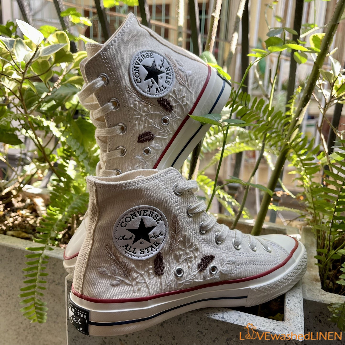 Custom Embroidered Converse High Tops Chuck Taylor 1970s/ Wedding Hand Embroidered Converse/ Wedding Embroidered Flowers Sneakers