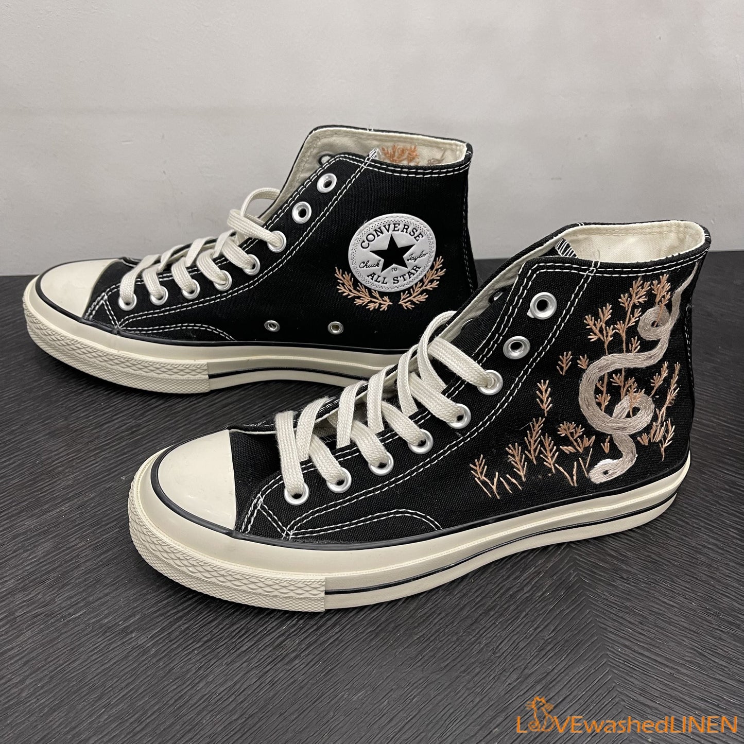 Custom Embroidered Converse High Tops Chuck Taylor 1970s/ Embroidered Snake Converse/ Custom Converse Chuck Taylor Embroidered Snake