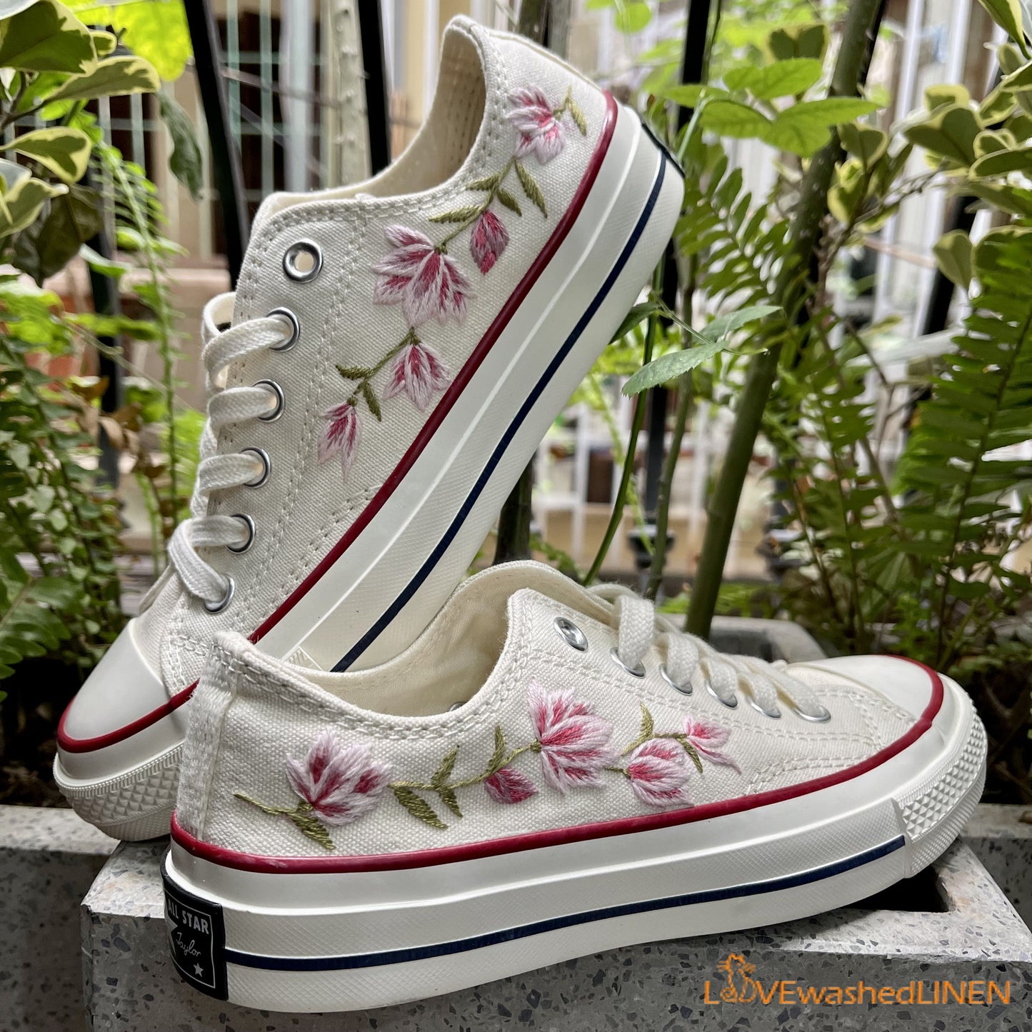 Embroidered Converse/ Custom Converse Chuck Taylor Magnolia Embroidered/ Magnolia Embroidered Converse Low Tops/ Embroidered Sneakers