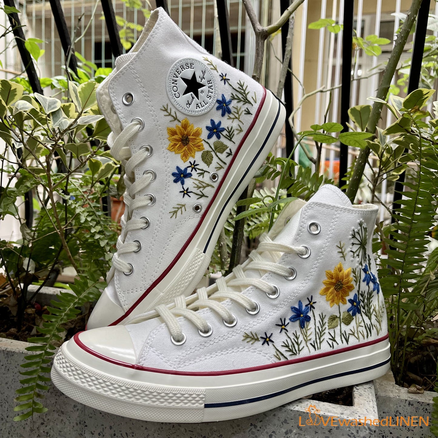 Custom Converse Chuck Taylor Flowers Embroidered Sneaker/ Wedding Flowers Embroidered Convesre/ Sunflower Embroidered Converse