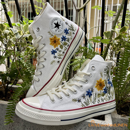 Custom Converse Chuck Taylor Flowers Embroidered Sneaker/ Wedding Flowers Embroidered Convesre/ Sunflower Embroidered Converse