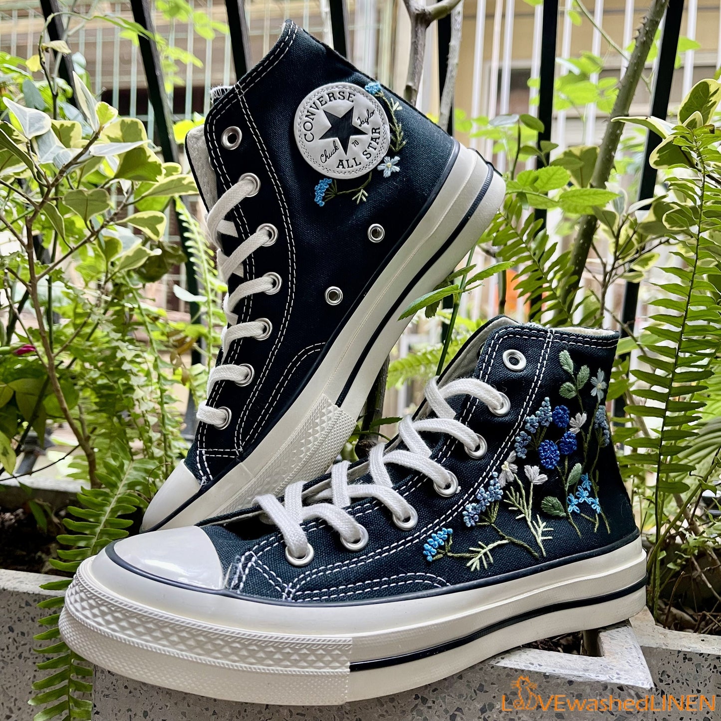 Custom Converse Chuck Taylor/ Garden Flowers Embroidered Convesre/Wedding Flowers Embroidered Sneakers/Bridal Flowers Embroidered Convesr