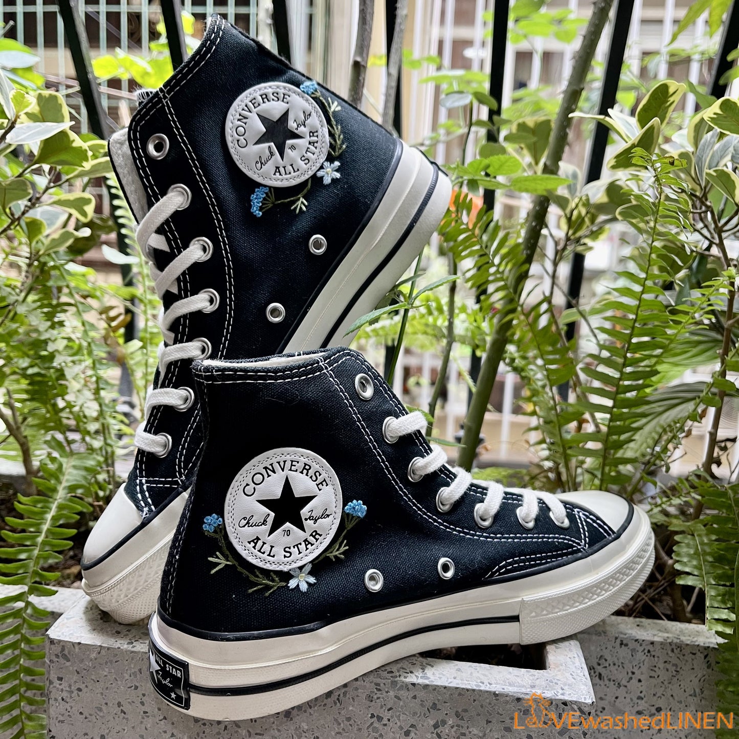 Custom Converse Chuck Taylor/ Garden Flowers Embroidered Convesre/Wedding Flowers Embroidered Sneakers/Bridal Flowers Embroidered Convesr