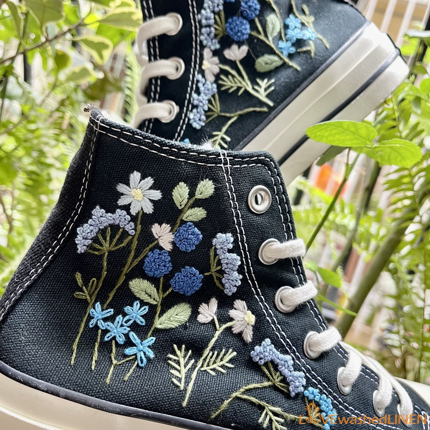 Custom Converse Chuck Taylor/ Garden Flowers Embroidered Convesre/Wedding Flowers Embroidered Sneakers/Bridal Flowers Embroidered Convesr