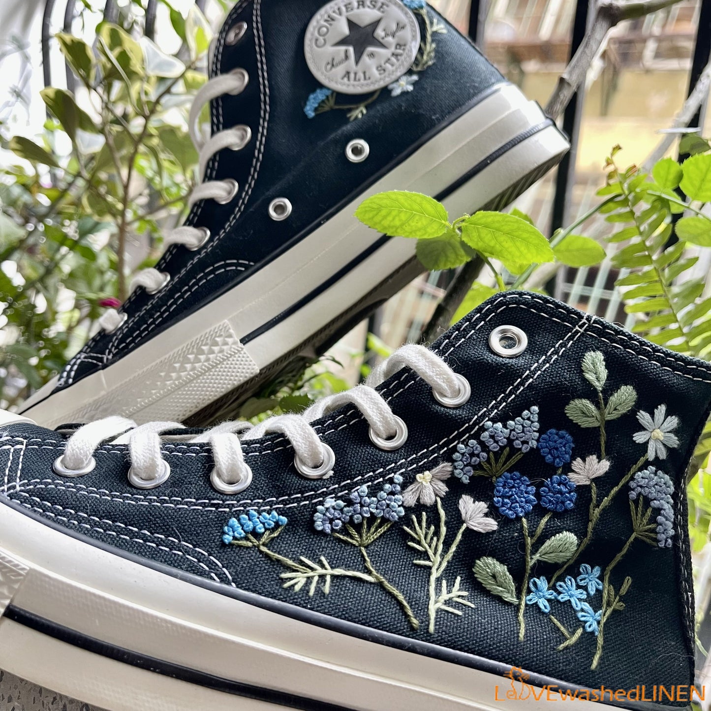 Custom Converse Chuck Taylor/ Garden Flowers Embroidered Convesre/Wedding Flowers Embroidered Sneakers/Bridal Flowers Embroidered Convesr