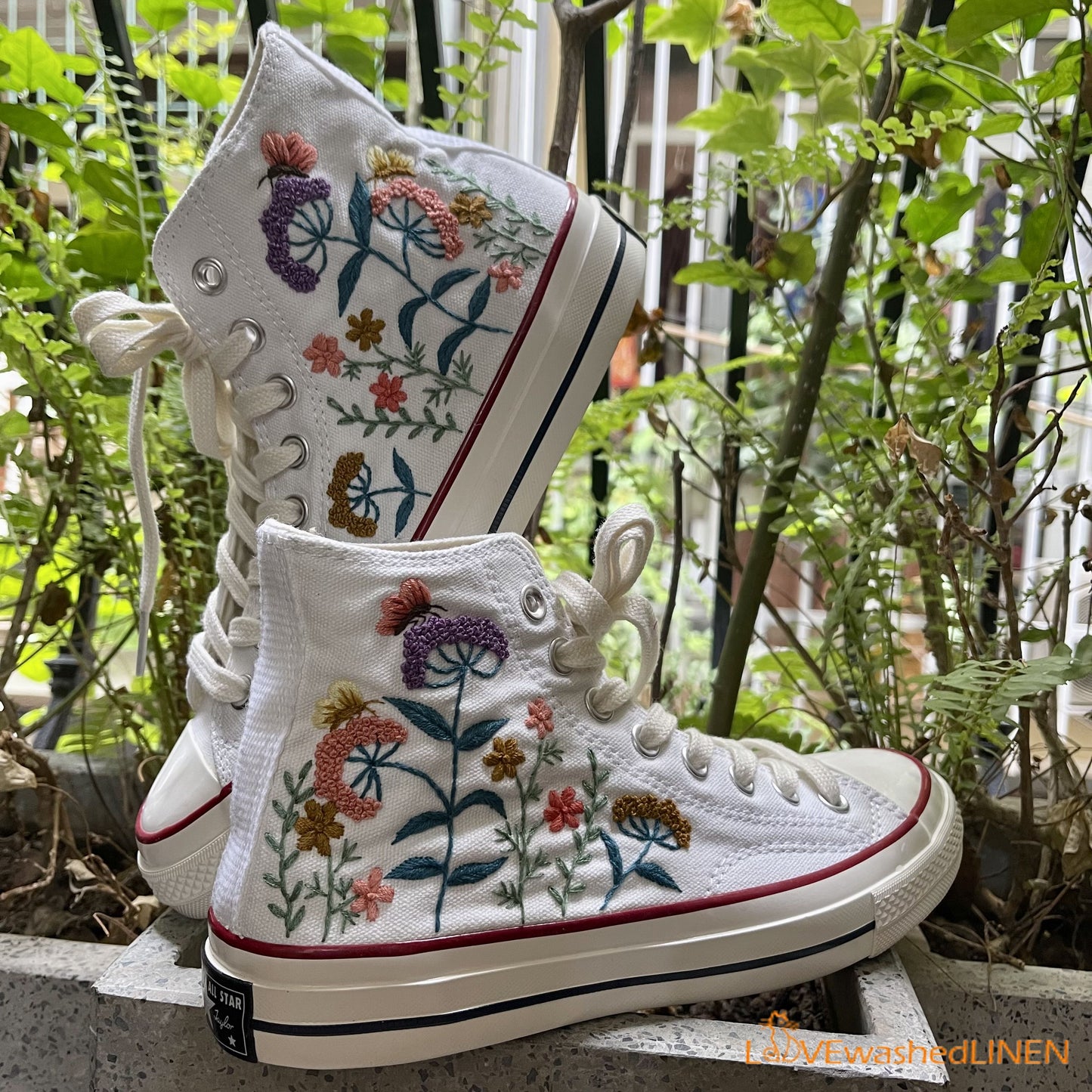 Custom Embroidered Converse/ Converse Custom Flower Embroidery/ Custom Converse Chuck Taylor Embroidered Flower/  Embroidered Converse High Tops