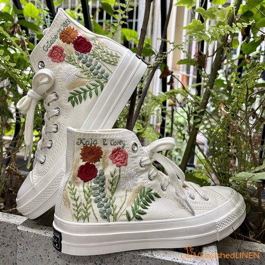 Custom Coverse Chuck Taylor/ Wedding Flowers Embroidered Converse/ Bridal Flowers Embroidered Sneakers Wedding Flowers Embroidered Sneakers/