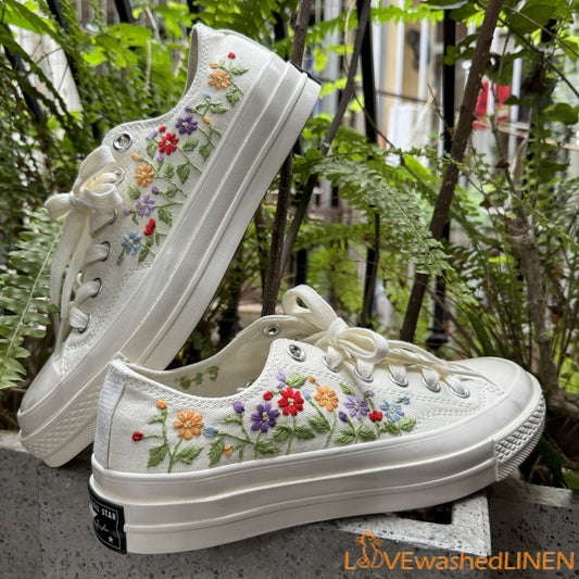 Custom Wedding Sneakers/ Wedding Flowers Embroidered Shoes/ Bridal Flowers Embroidered Sneakers Wedding Flowers Embroidered Sneakers/