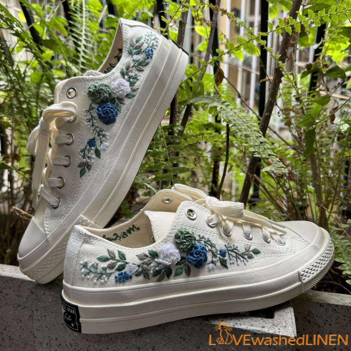 3 D Hand Embroidery Wedding Converse Low tops / Wedding Flowers Embroidered Shoes/ Bridal Flowers Embroidered Sneakers Wedding Flowers