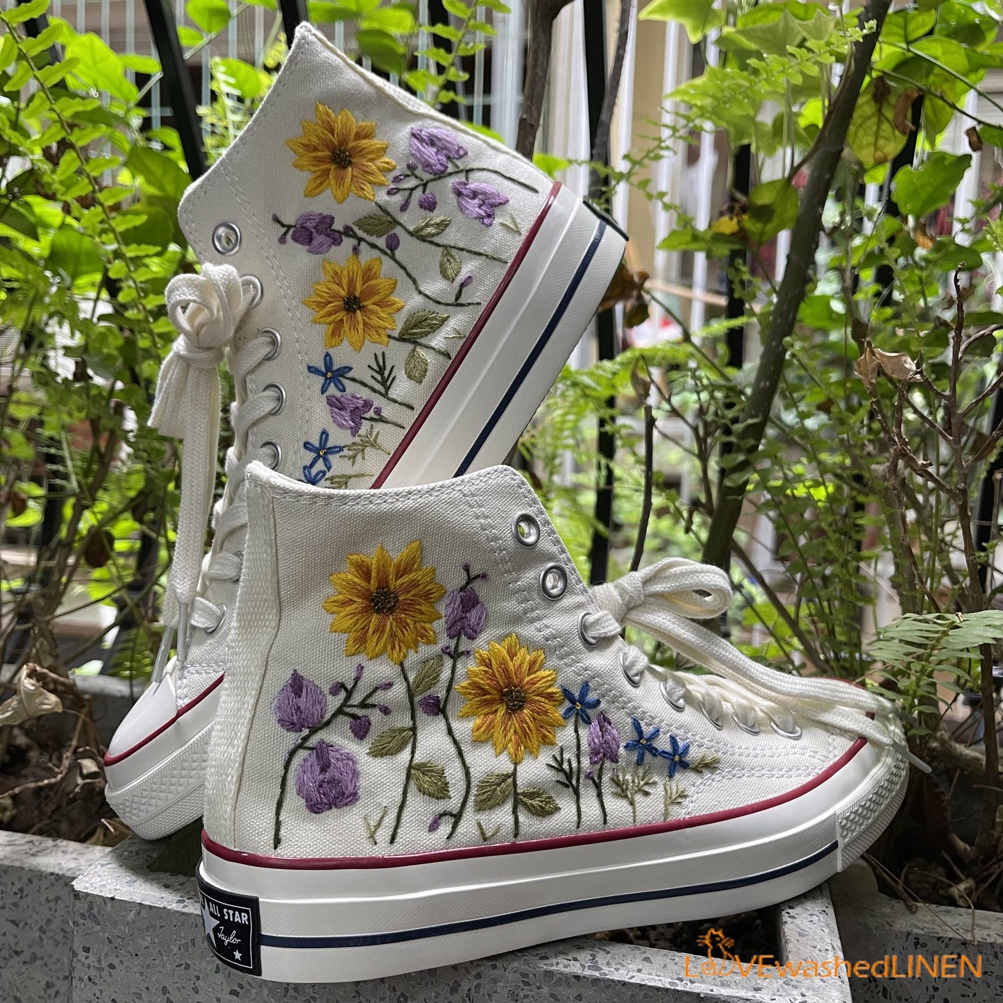 Custom Converse Chuck Taylor Flowers Embroidered Sneaker/ Wedding Flowers Embroidered Convesre/ Sunflower Embroidered Converse