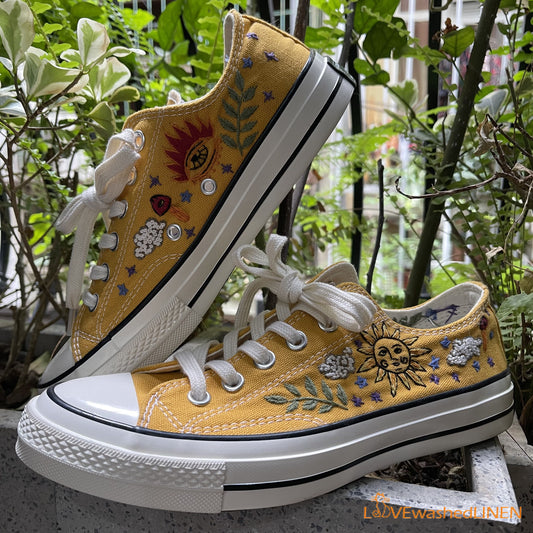 Custom Converse Chuck Taylor, Embroidered Celestial Art Embroidered Converse Low Tops / Celestial Embroidered Sneakers