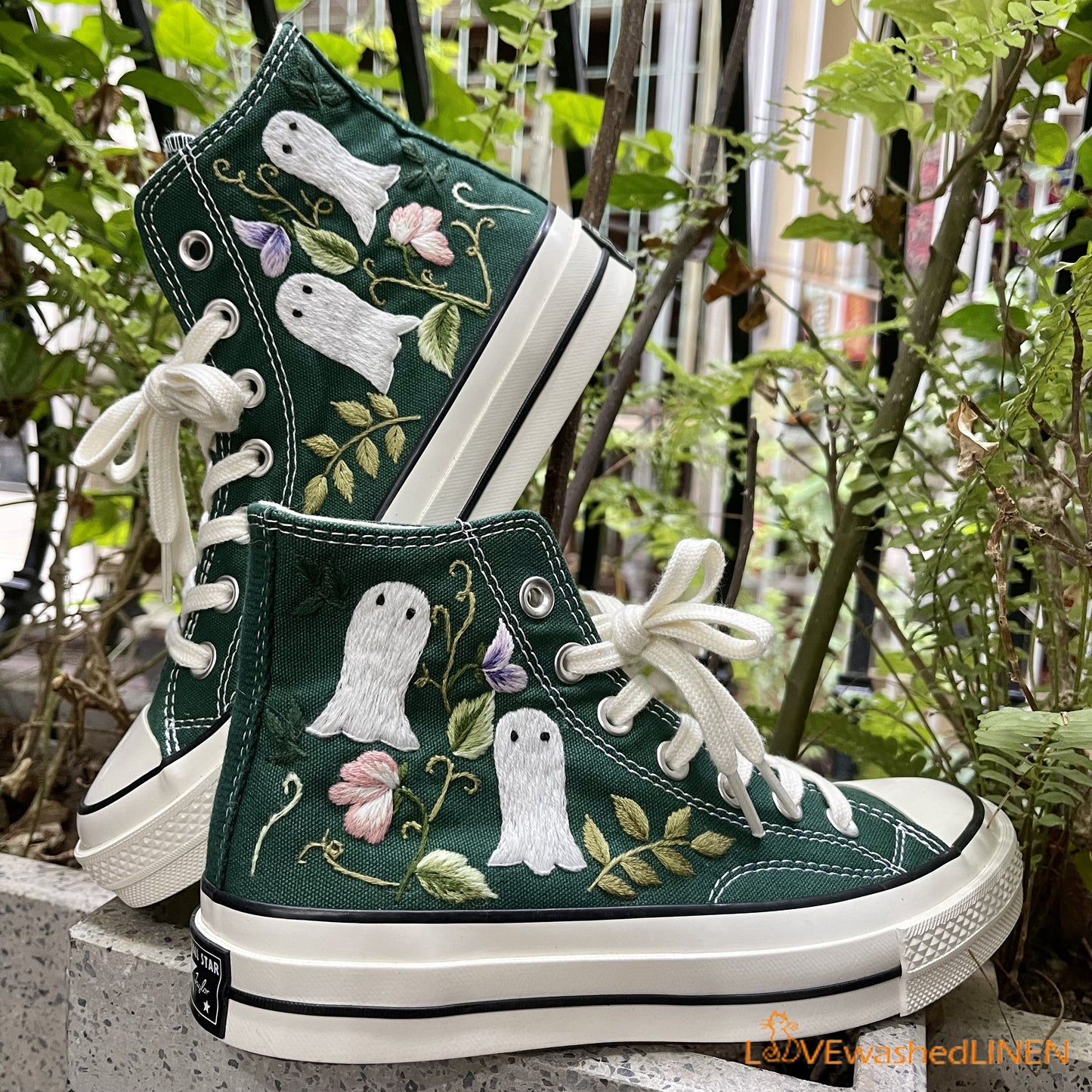 Custom Embroidered Converse High Tops Chuck Taylor 1970s/ Wedding Dahlia Flower Embroidered Converse/Wedding Embroidered Dahlia Sneakers