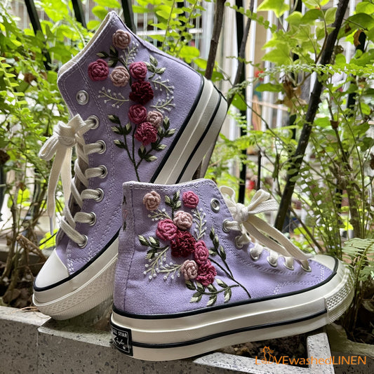 Custom Sneakers Taylor Embroidered Jolie Roses Flower/ Embroidered Shoes Custom Wedding / Wedding Sneakers