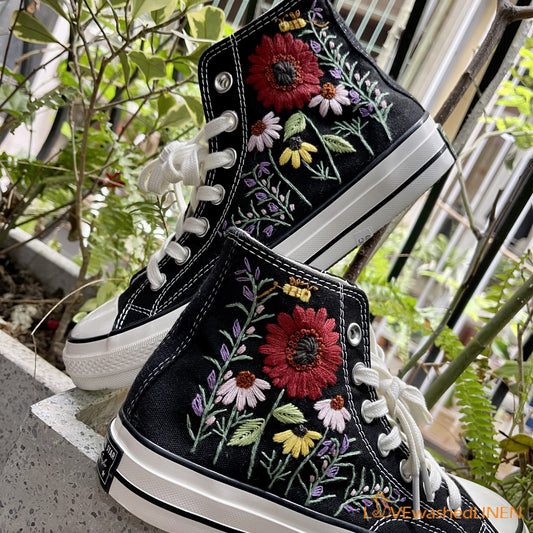 Copy of Custom Converse Chuck Taylor Flowers Embroidered Sneaker/ Wedding Flowers Embroidered Convesre/ Sunflower Embroidered Converse