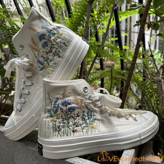 Custom Wedding Sneakers/ Wedding Flowers Embroidered Shoes/ Bridal Flowers Embroidered Sneakers Wedding Flowers Embroidered Sneakers/